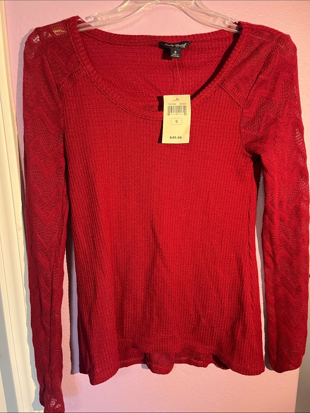 Lucky Brand dark Red Thermal Scoop Neck Top